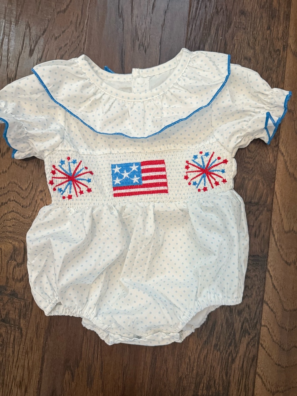 White Baby Bubble with Patriotic Embroidery Flag and Fireworks size 0-3 month